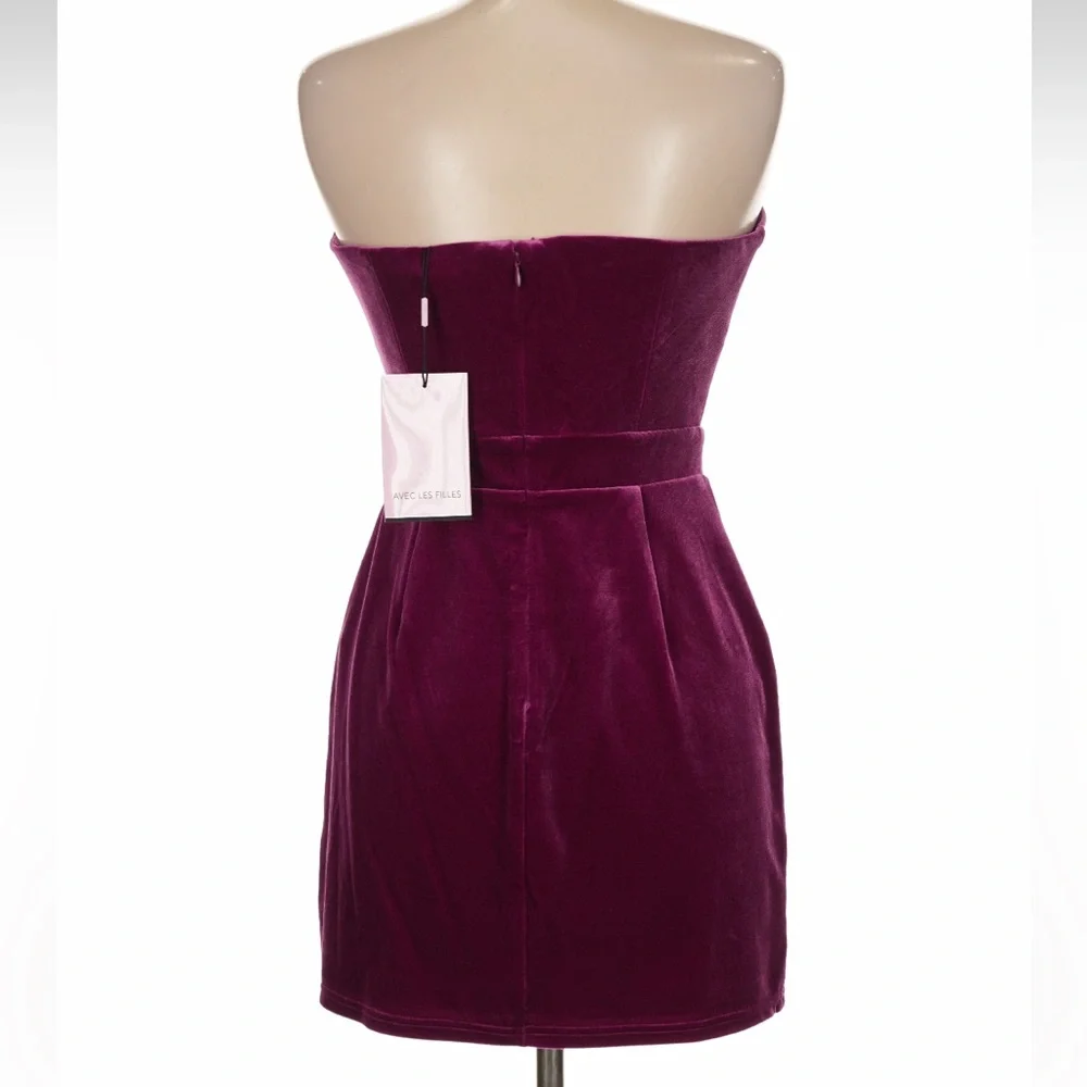 NWT Anthropologie Avec Les Filled Strapless Velvet Mini Dress in Fuchsia Pink - Picture 7 of 7